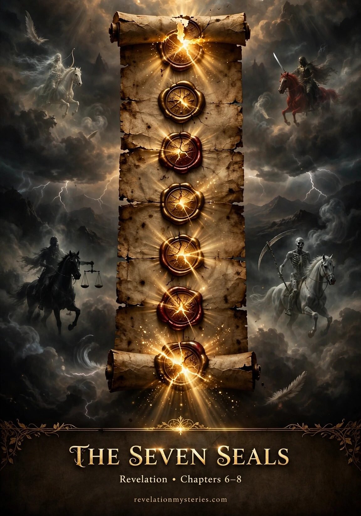 seven seals in revelation, 7 seals in revelation, 4 horsemen of the apocalypse, four horsemen in revelation, book of revelation explained